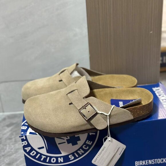 Birkenstock Boston Soft Footbed Suede Leather-Taupe Women's Shoes - Picture 4 of 5